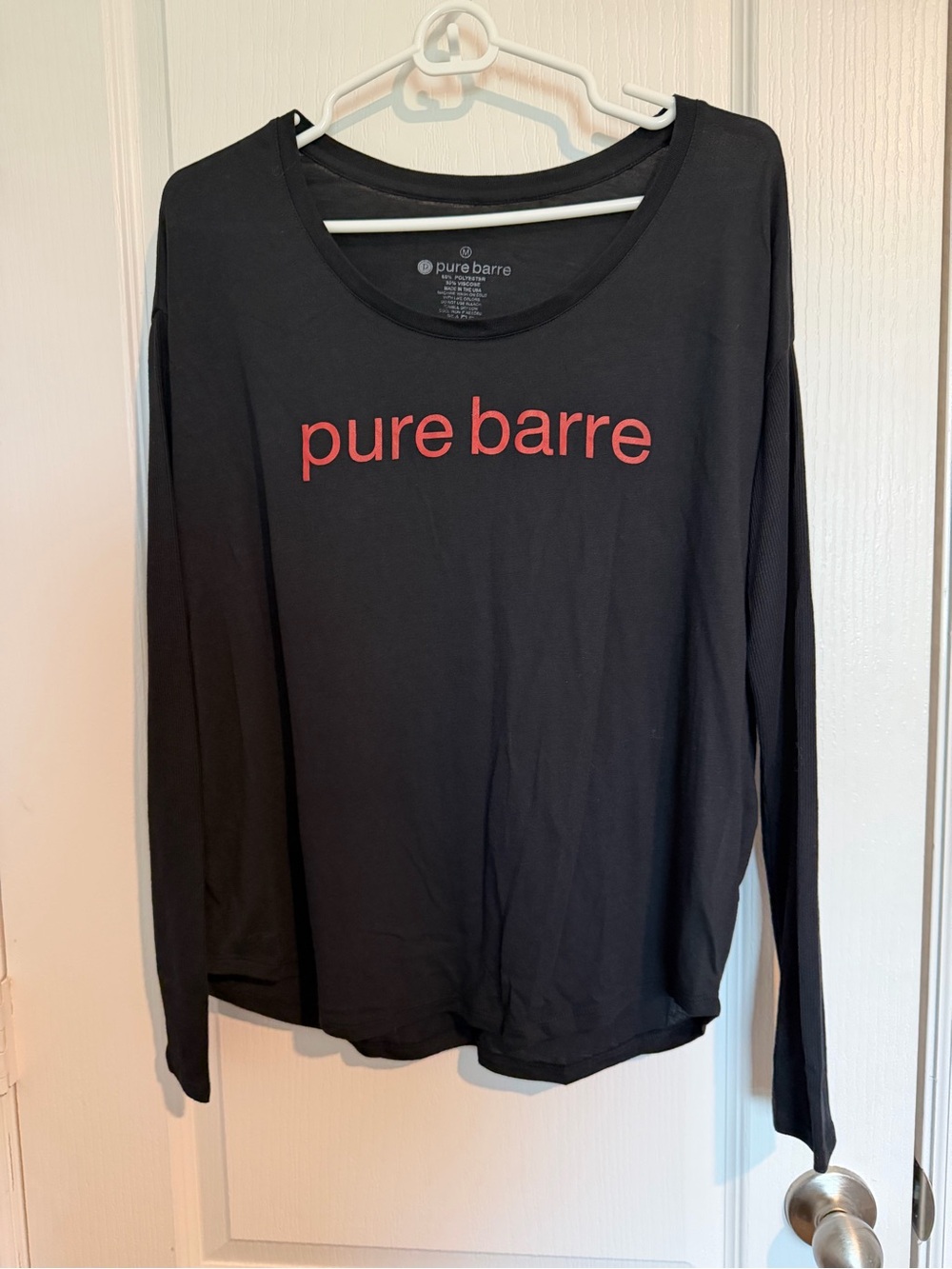 Pure Barre Black Long Sleeve Shirt with Coral Logo